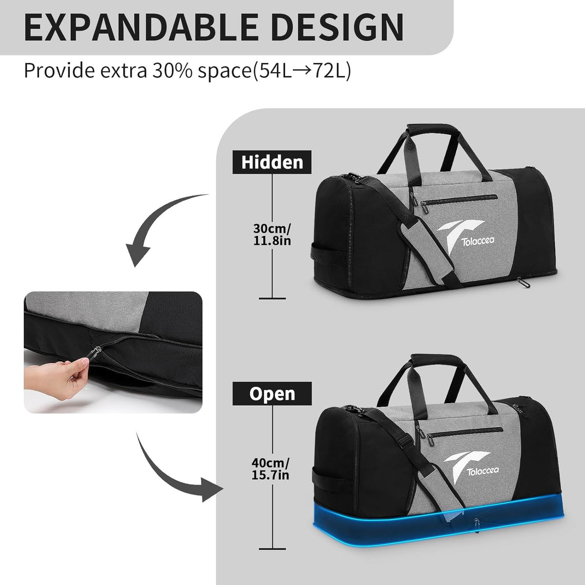 Expandable duffel bag outlet