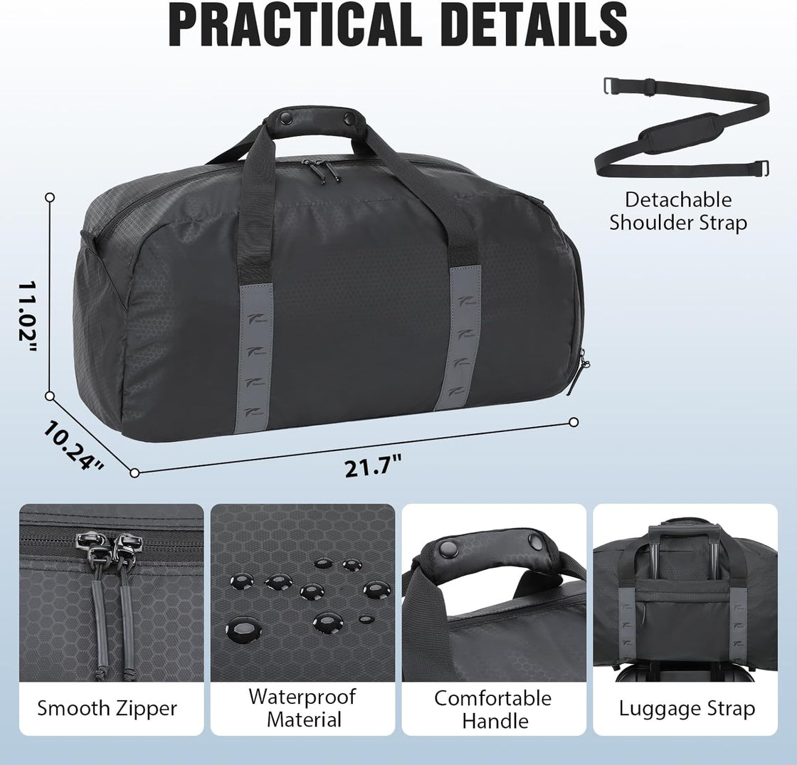 Tolaccea Gym Bag for Women Men 42L Lightweight Travel Duffle Bag Waterproof Sports Duffel with Shoe Compartment & Wet Pocket Carry on Weekender Overnight Bags for Airplane Workout Yoga, Black