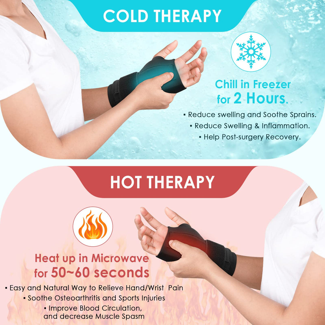 Tolaccea Wrist Brace Hand Ice Pack for Pain Relief