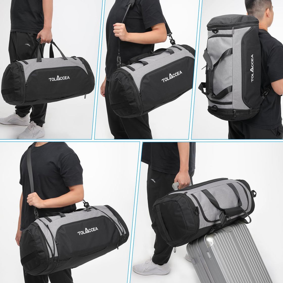 Tolaccea Gym Bag, Duffel Bag for Men Women, 54L-72L Expandable Large Travel Bag Backpack with Shoe Compartment, Carry On Weekend Bag, Fitness Training Bag for Gym, Travel, Swimming, Yoga, Football