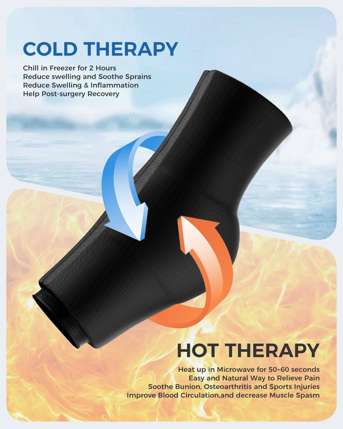 Tolaccea Ankle Ice Pack Wrap PRO for Injuries, Foot Ice Pack for Hot and Cold Therapy, Flexible Cold Pack for Plantar Fasciitis,Swelling,Sprained, ColdFocus for More Cooling Large (Pack of 1)