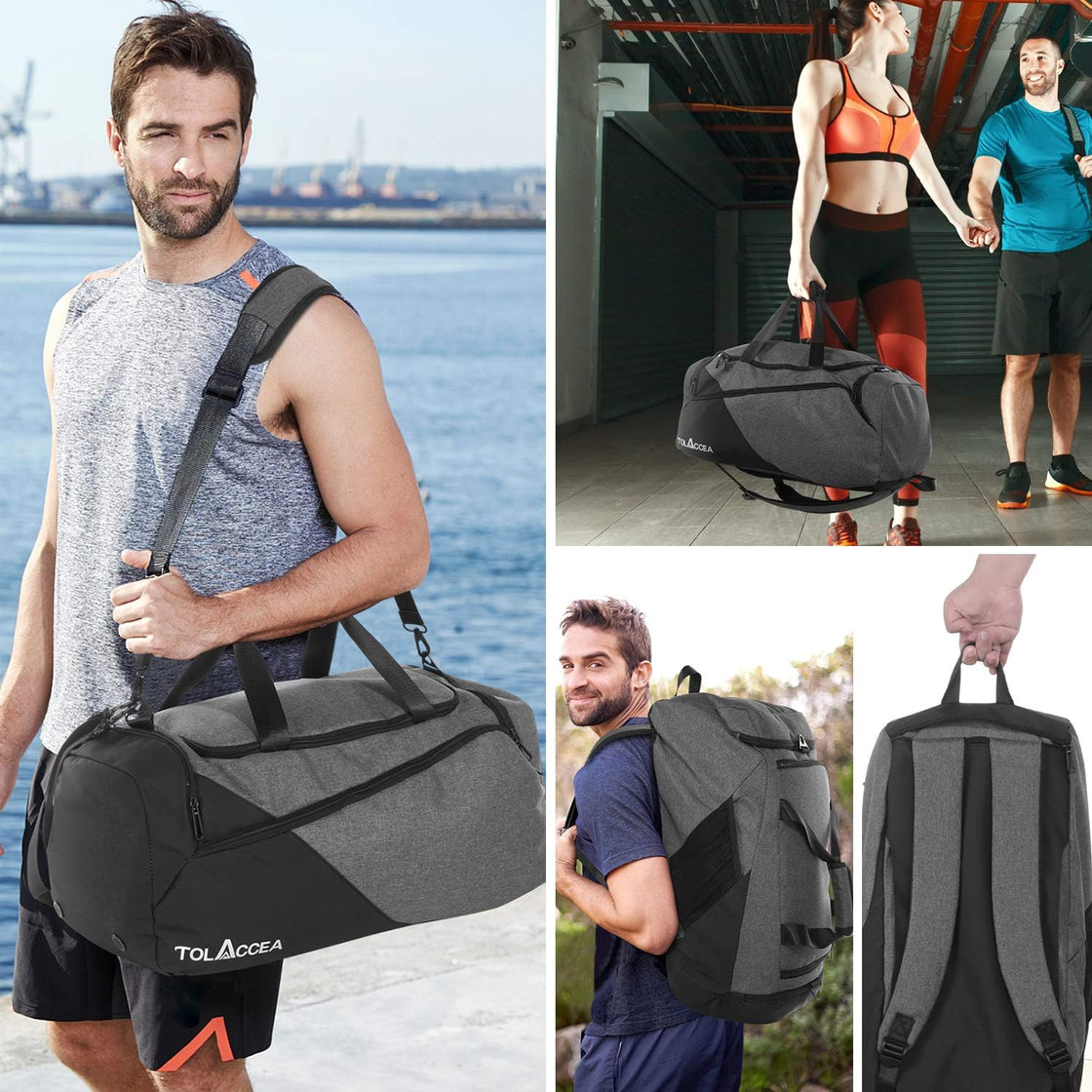 Tolaccea Gym Bag for Men Women, 47L Large Sport Duffel Bag with Shoe Compartment Wet Compartment, Travel Duffel Bag Backpack, Weekend Bag Carry On Backpack for Gym, Travel, Fitness, Training, Workout