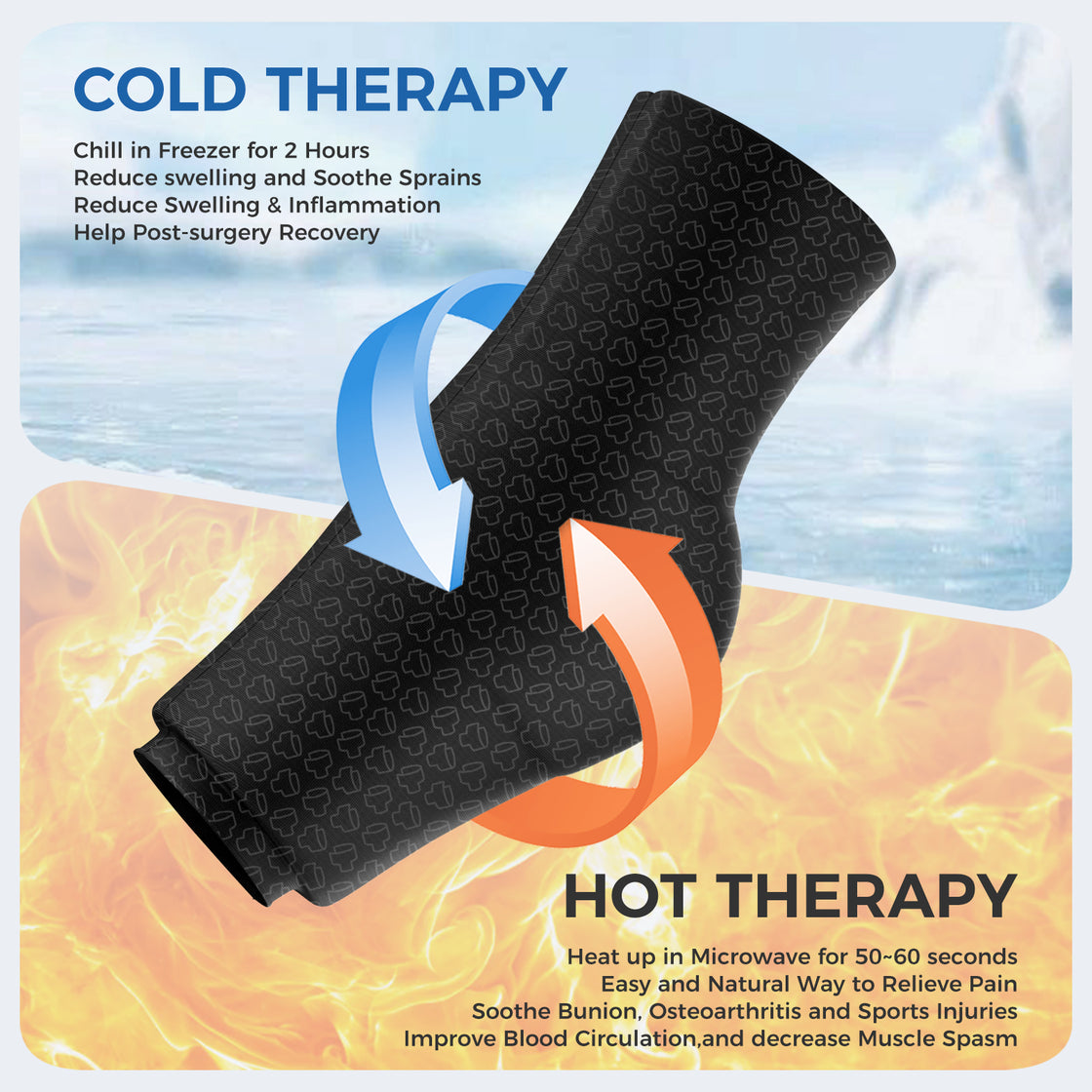 Tolaccea Pro Ankle Ice Pack Wrap Hot & Cold Therapy for Sprains, Plantar Fasciitis & Swelling