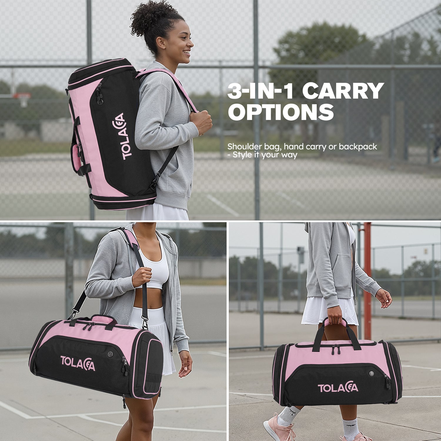 3 in 1 travel backpack shoulder duffel bag Tolaccea 54L-72L Expandable Travel Duffle Backpack