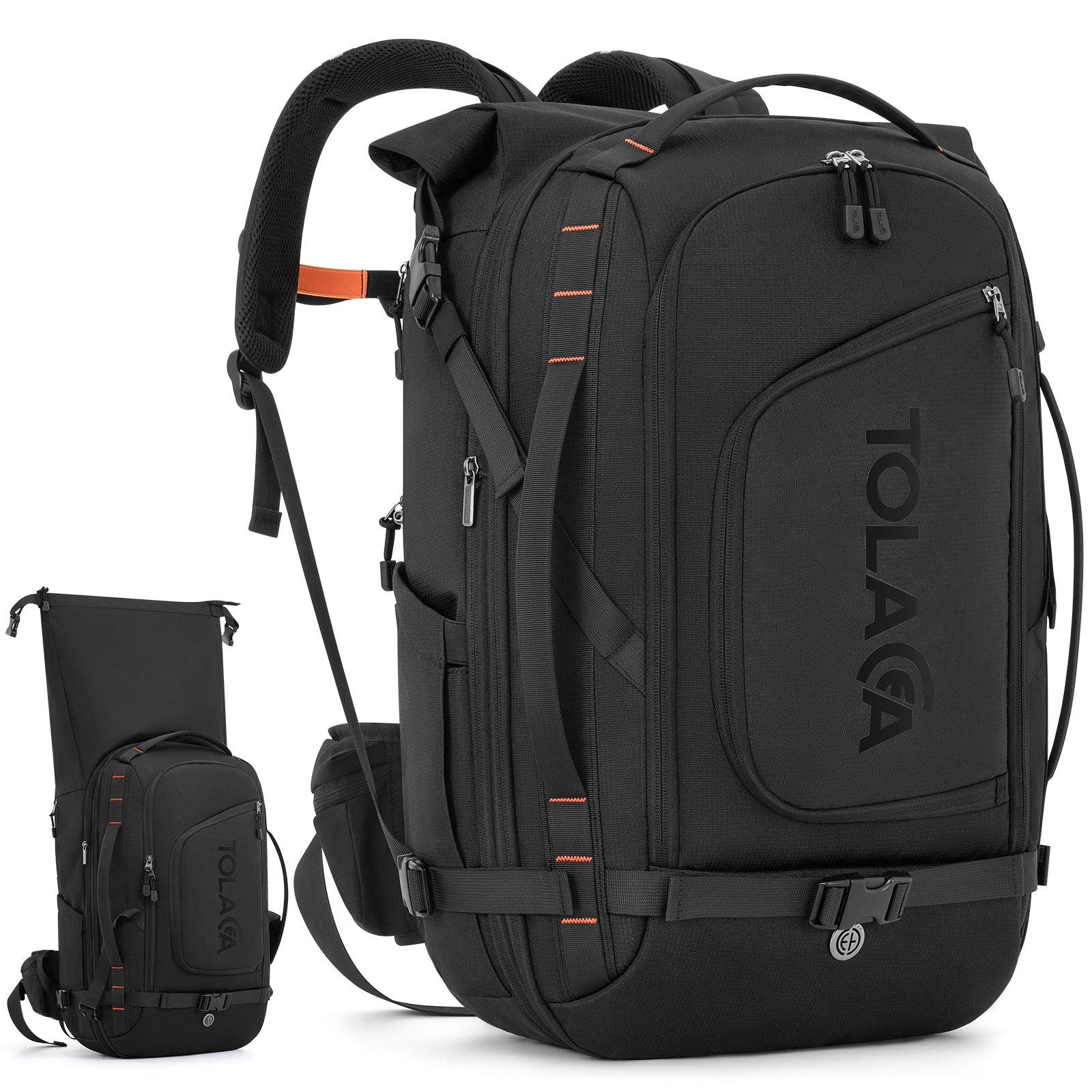 Tolaccea Mlife 07 Travel Laptop Backpack, Carry On with Quick Access Pocket & Waterproof Wet-Dry Storage for Business Travel, 40-55L