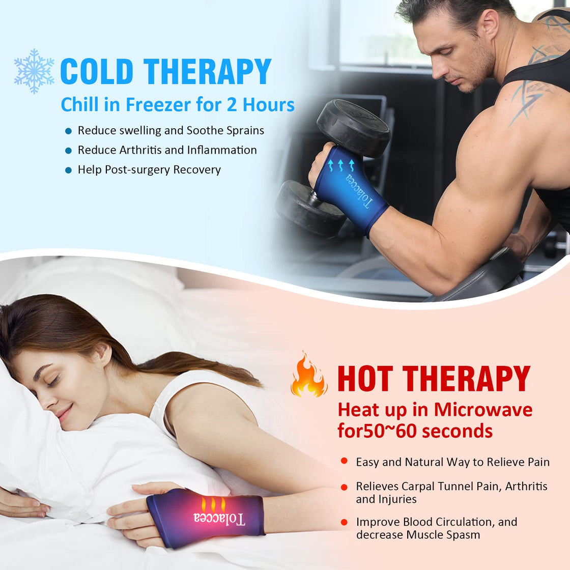 Wrist Ice Compression Sleeve Wrist Ice Pack Wrap Hot & Cold Therapy for Pain Relief Blue