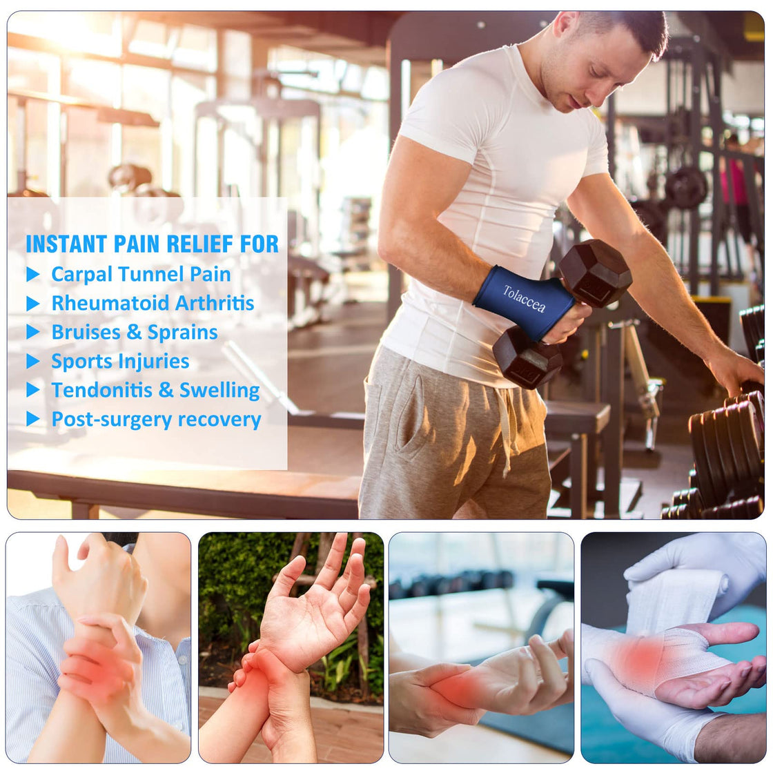Wrist Ice Compression Sleeve Wrist Ice Pack Wrap Hot & Cold Therapy for Pain Relief Blue