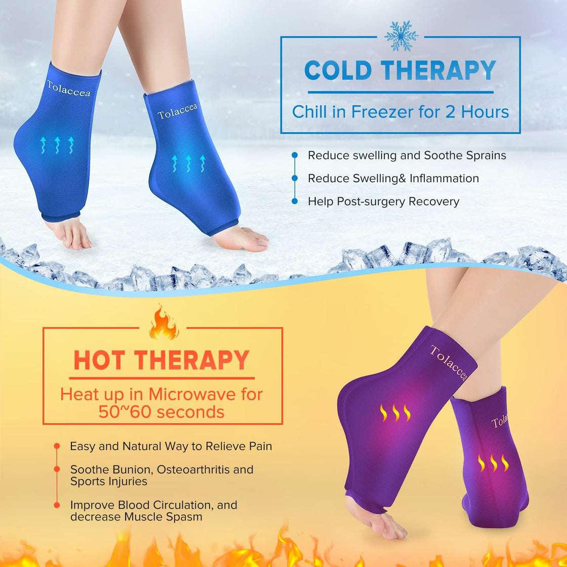 Ankle Foot Ice Pack Wrap for Injuries, Reusable Gel Ice Pack for Hot and Cold Therapies, Flexible Cold Pack